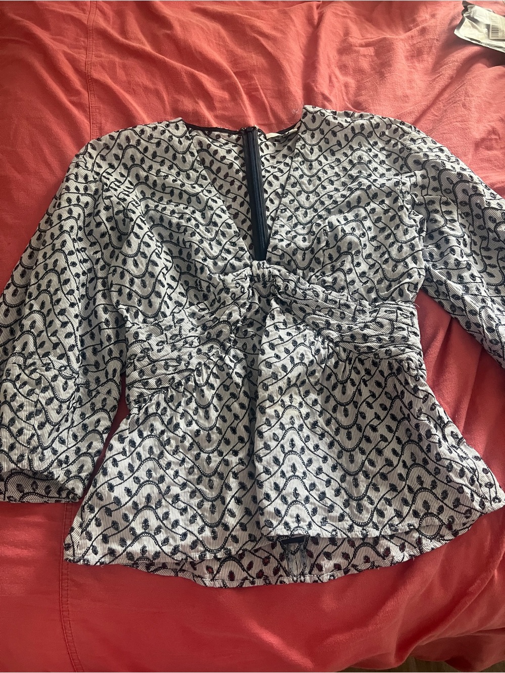10 Crosby Derek Lam Black and White Printed Peplum Blouse